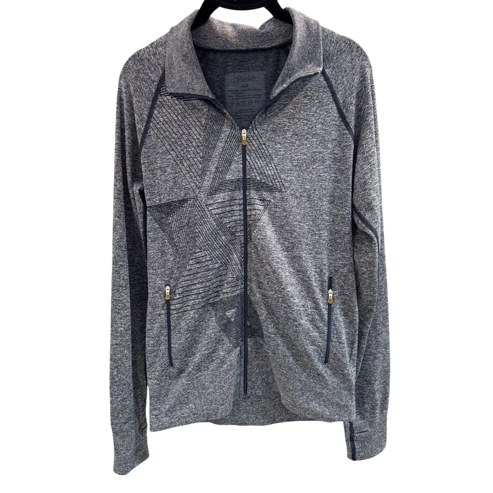 Oiselle Jacket Women Medium Blue Full Zip Geometric Thumbhole Running Fitness